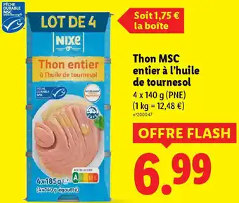 Lidl Thon MSC entier à l'huile de tournesol offre