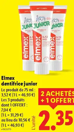 Lidl Elmex dentifrice junior offre