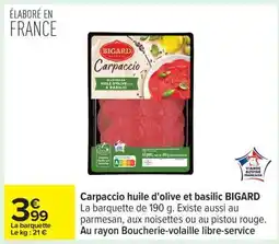 Carrefour Carpaccio huile d'olive et basilic BIGARD offre