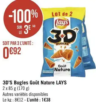 Géant Casino Lays 3d’s bugles goût nature offre