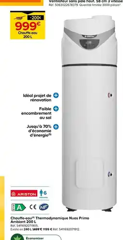 Castorama Chauffe-eau Thermodynamique Nuos Primo Ambiant offre