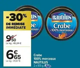 Carrefour Market Nautilus crabe 100% morceaux offre