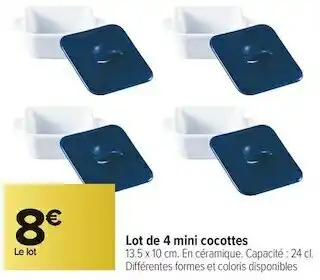 Carrefour Market Lot de 4 mini cocottes offre