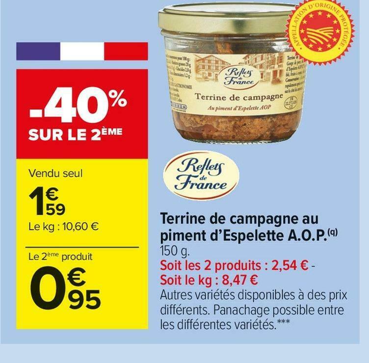 Promo Reflets de france terrine de campagne au piment d’espelette a.o.p