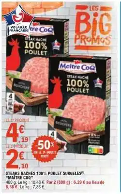 E.Leclerc STEAKS HACHÉS 100% POULET SURGELÉS MAÎTRE COQ offre