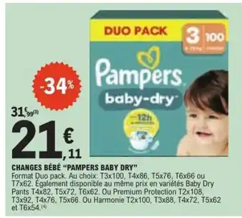E.Leclerc CHANGES BÉBÉ “PAMPERS BABY DRY” offre