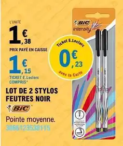 E.Leclerc LOT DE 2 STYLOS FEUTRES NOIR offre