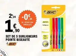 E.Leclerc Set de 5 surligneurs pointe biseauté offre