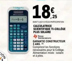 E.Leclerc Calculatrice Scientifique TI-Collège Plus Solaire offre