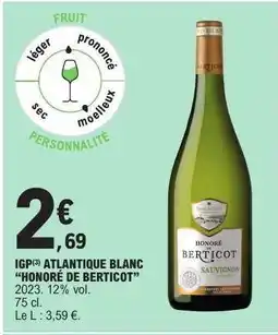 E.Leclerc IGP Atlantique Blanc 'Honoré de Berticot' offre