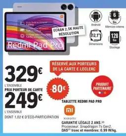 E.Leclerc TABLETTE REDMI PAD PRO offre