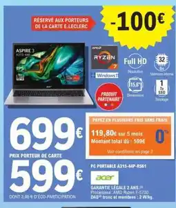 E.Leclerc PC PORTABLE A315-44P-R561 offre
