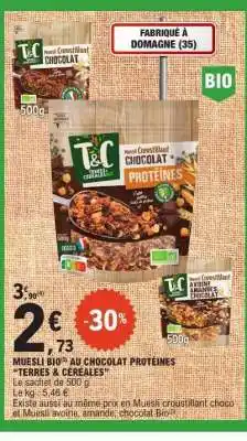 E.Leclerc Muesli Bio* au Chocolat Protéines Terres & Céréales offre