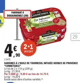 E.Leclerc SARDINES À L'HUILE DE TOURNESOL INFUSÉE HERBES DE PROVENCE “CONNETABLE” offre