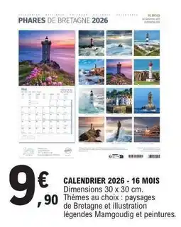 E.Leclerc CALENDRIER 2026 - 16 MOIS offre