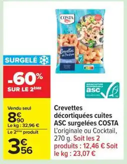 Carrefour Crevettes décortiquées cuites ASC surgelées COSTA offre