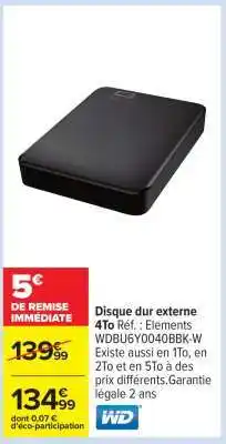 Carrefour Disque dur externe 4To offre