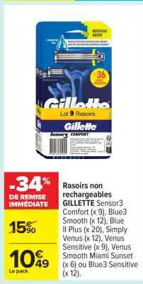 Carrefour Gillette Lot 9 Rasoirs offre