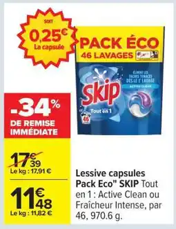 Carrefour Lessive capsules Pack Eco SKIP Tout en 1 offre