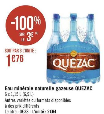 Géant Casino Quezac eau minérale naturelle gazeuse offre