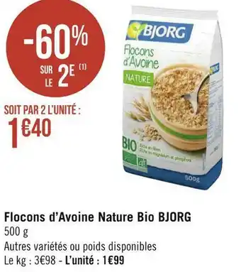 Géant Casino Bjorg flocons d’avoine nature bio offre