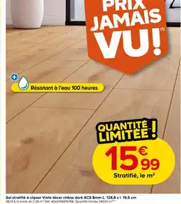 Castorama Sol stratifié à clipser Vista décor chêne doré AC5 8mm offre