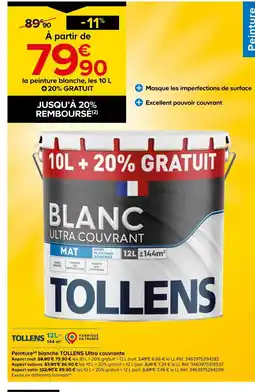 Castorama Tollens Peinture(d) blanche Ultra couvrante offre