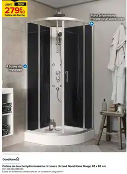 Castorama GoodHome Cabine de douche hydromassante circulaire chromé Onega offre
