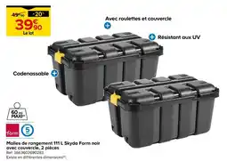 Castorama Skyda Form Malles de rangement 111 L noir avec couvercle, 2 pièces offre