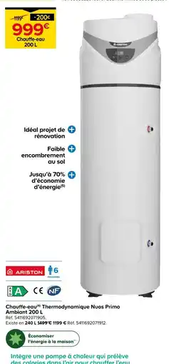 Castorama Ariston Chauffe-eau Thermodynamique Nuos Primo Ambiant 200 L offre
