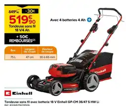 Castorama Einhell Tondeuse sans fil avec batterie 18 V GP-CM 36/47 S HW Li offre