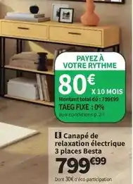 Conforama Total - canapé de relaxation électrique 3 places besta offre