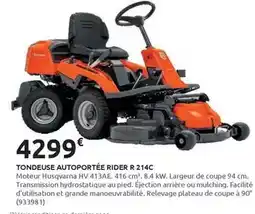Rural Master Husqvarna - tondeuse autoportee rider r 214c offre