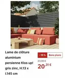 Leroy Merlin Lame de clôture aluminium persienne klos up! gris zinc offre