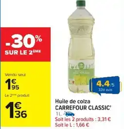 Cora x Carrefour Huile de colza carrefour classic' offre