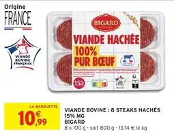 Intermarché Viande bovine 8 steaks hachés 15% mg bigard offre