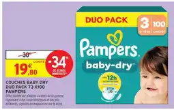 Intermarché Contact COUCHES BABY DRY DUO PACK T3 X100 PAMPERS offre