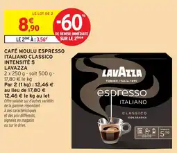 Intermarché Café moulu espresso italiano classico intensité 5 lavazza offre