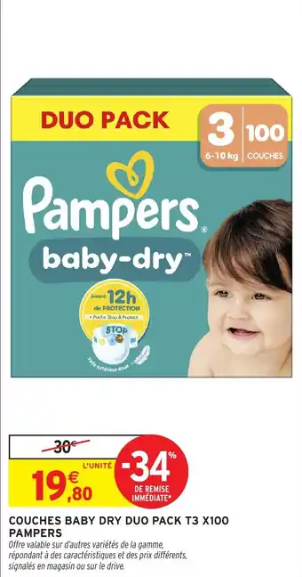 Intermarché Couches baby dry duo pack t3 x100 pampers offre
