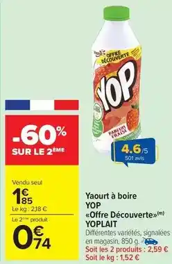 Carrefour Drive Yoplait - yaourt à boire yop offre