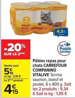 Carrefour Carrefour - pâtées repas pour chats companino offre