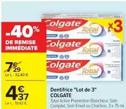 Cora x Carrefour COLGATE Dentifrice "Lot de 3" offre