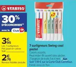 Cora x Carrefour STABILO 7 surligneurs Swing cool pastel offre