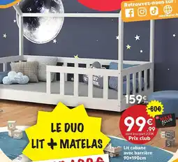 Maxi Bazar Lit cabane avec barrière 90x190cm offre