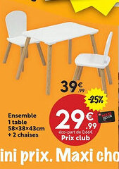 Maxi Bazar Ensemble 1 table 58x38x43cm + 2 chaises offre