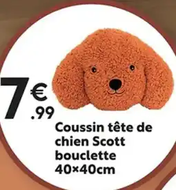 Maxi Bazar Coussin tête de chien Scott bouclette 40x40cm offre