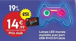 Maxi Bazar Lampe LED murale manette avec port USB 41×27.5×1.6cm offre