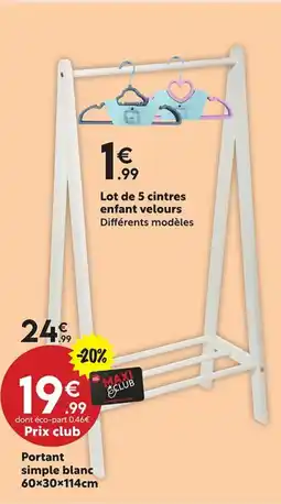 Maxi Bazar Portant simple blanc 60 x 30 x 114 cm offre