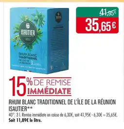 Match ISAUTIER Rhum blanc traditionnel de l'île de la réunion offre
