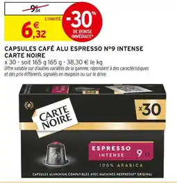 Intermarché CARTE NOIRE Capsules café alu espresso N°9 intense offre
